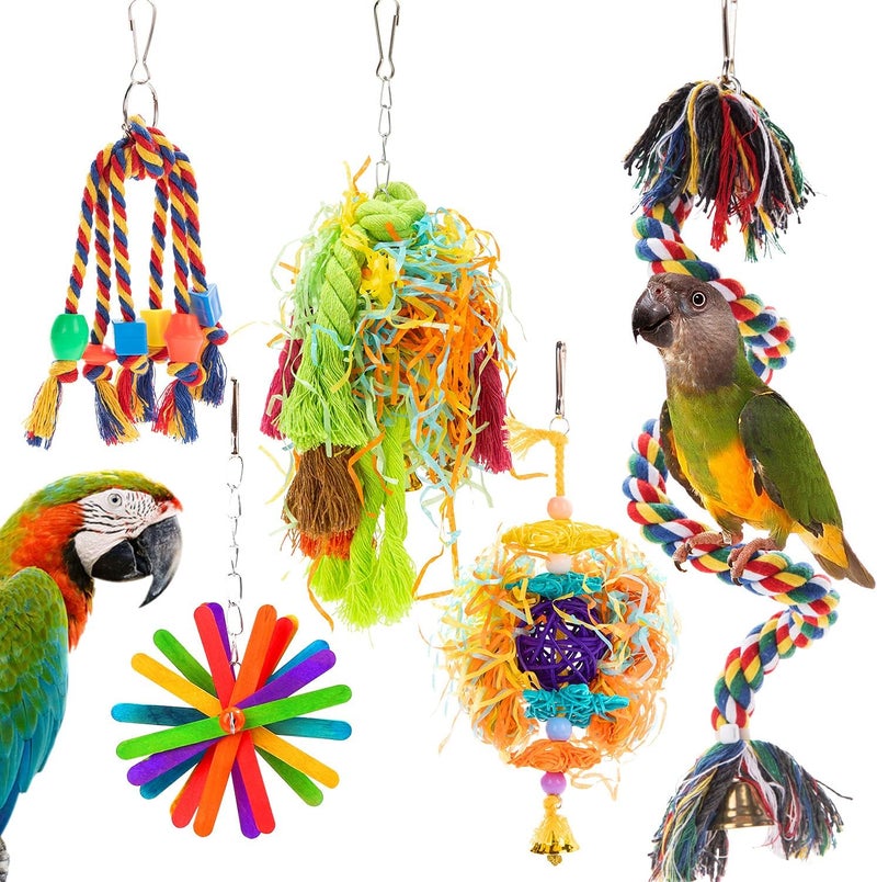RLRICH Store 5PACK Colorful Shredder Bird Foraging & Hanging Toys, Comfy Perch Parrot Toy for Rope Bungee - Image 1